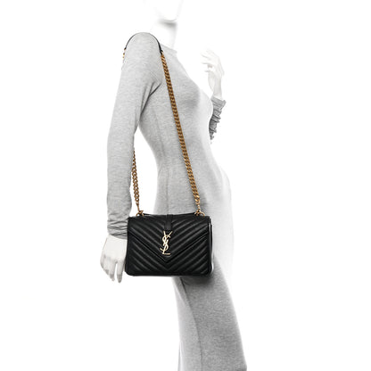 Saint Laurent Sheepskin Matelasse Chevron Monogram Medium College Bag Black 2 of 11