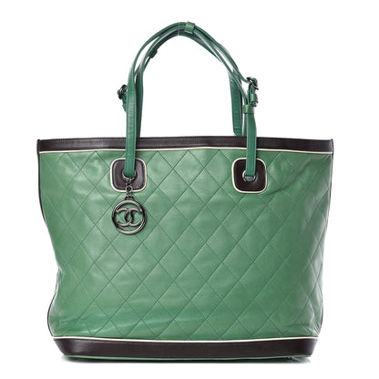 Chanel Lambskin Quilted Country Club Tote Green Black 1 of 13
