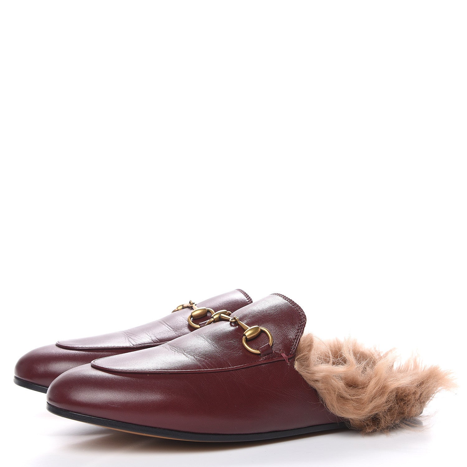 Gucci Malaga Kid Fur Womens Princetown Slippers 38.5 Vintage Bordeaux 3 of 10
