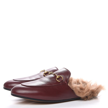 Gucci Malaga Kid Fur Womens Princetown Slippers 38.5 Vintage Bordeaux 3 of 10