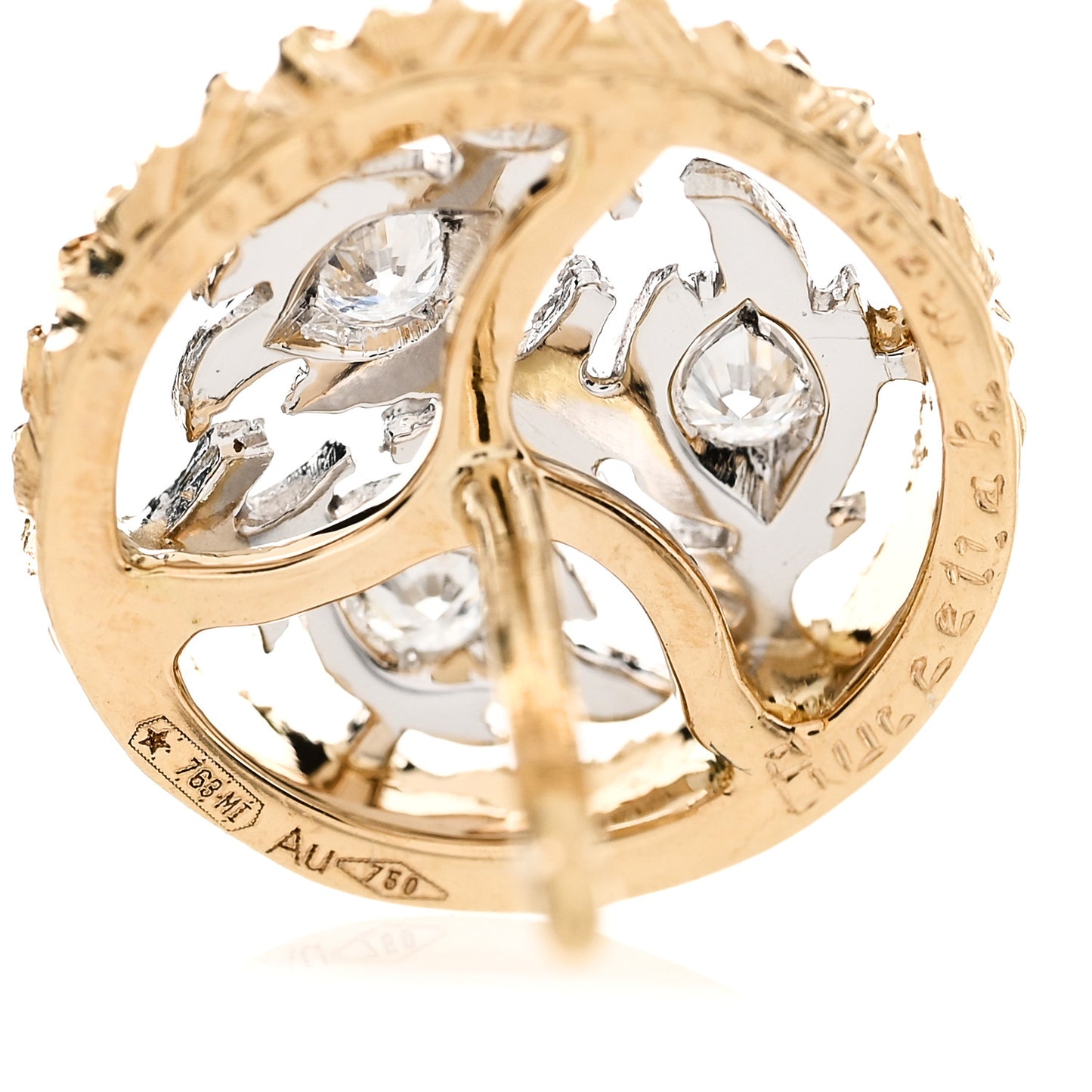 18K Yellow White Gold Diamond Ramage Earrings
