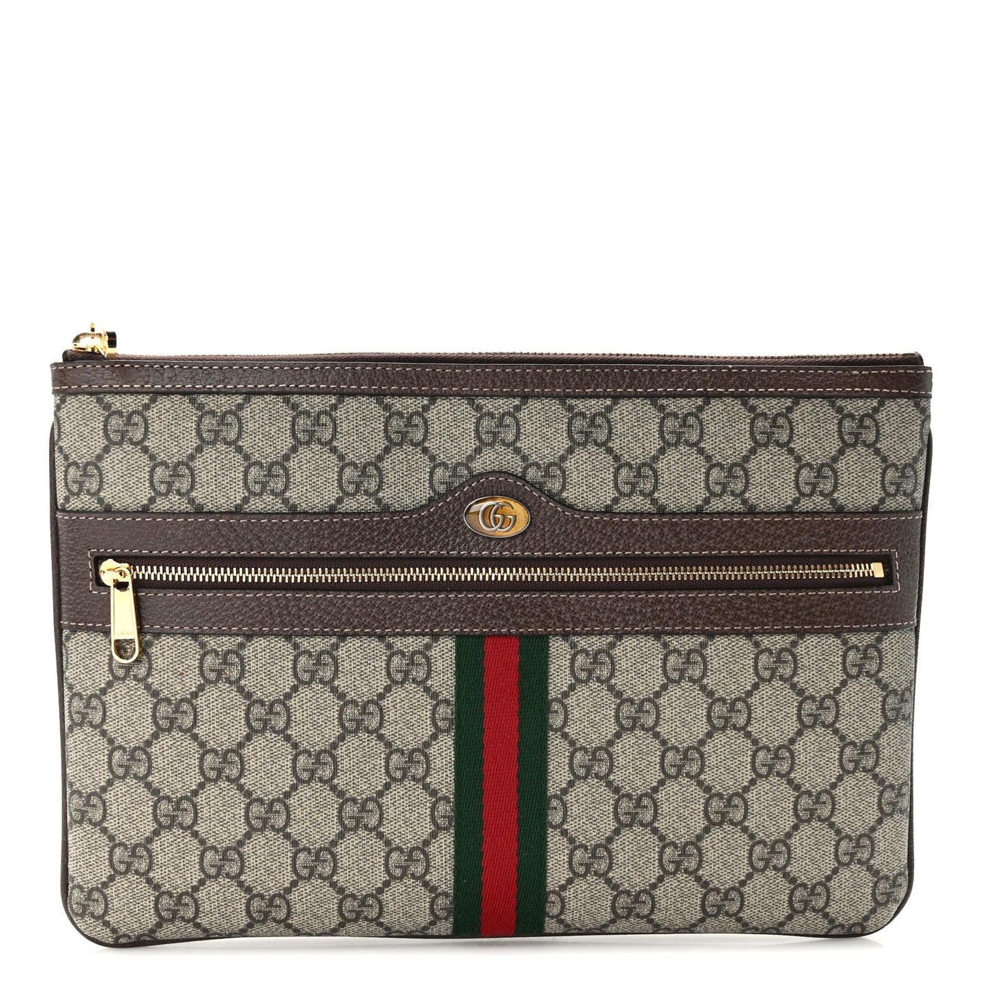 GG Supreme Monogram Large Ophidia Pouch Clutch Brown