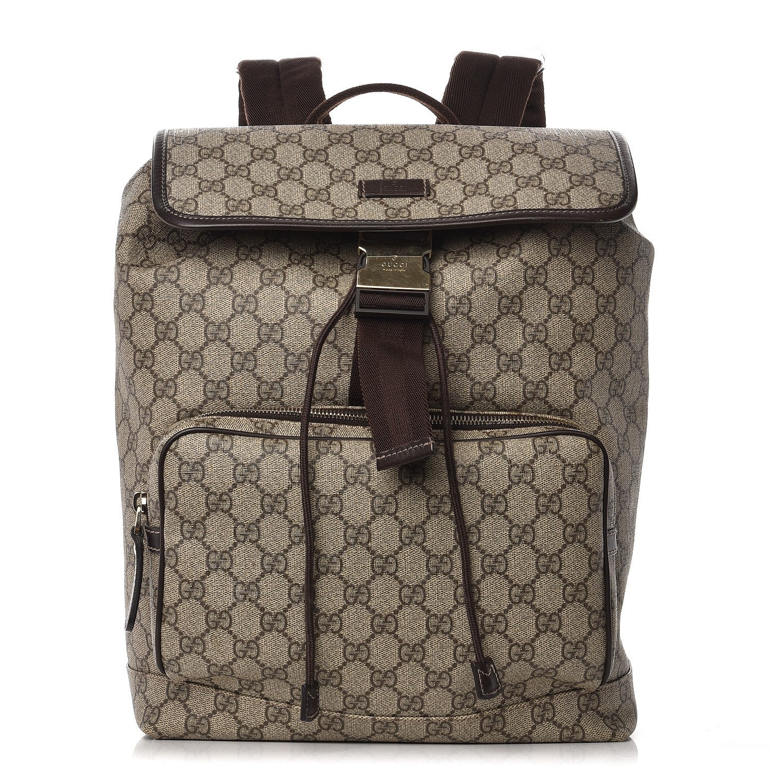 Gucci GG Supreme Monogram Medium Single Buckle Rucksack Backpack Beige Ebony Brown 1 of 11