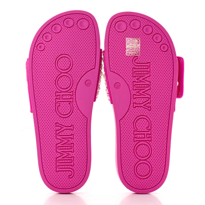 Jimmy Choo Canvas Calfskin Pearls Fitz Sandals 37 Pink 5 of 7