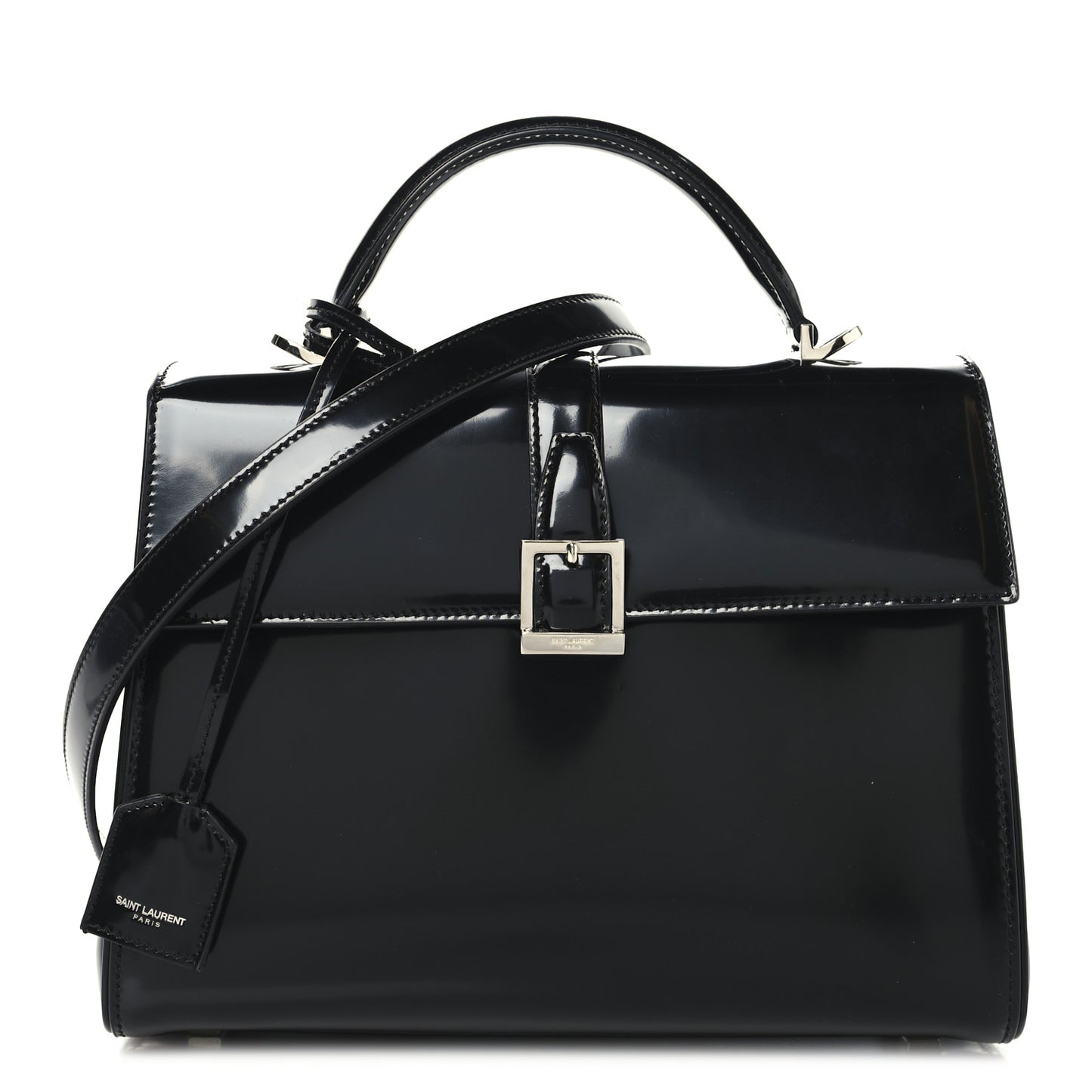 Shiny Calfskin Le Fermoir Top Handle Bag Small Black