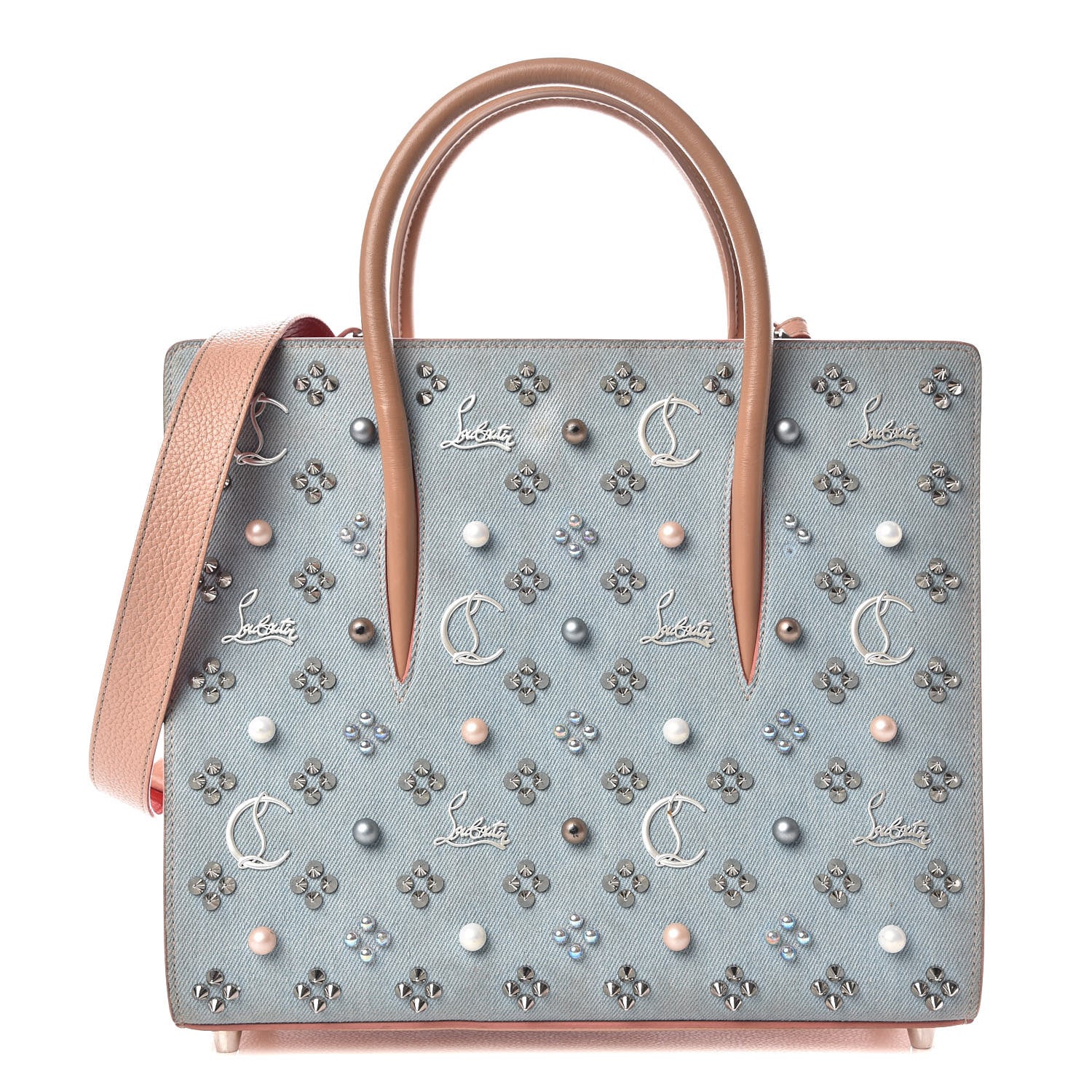 Christian Louboutin Denim Calfskin Patent Pearl Studded Loubinthesky Medium Paloma Blue 1 of 29