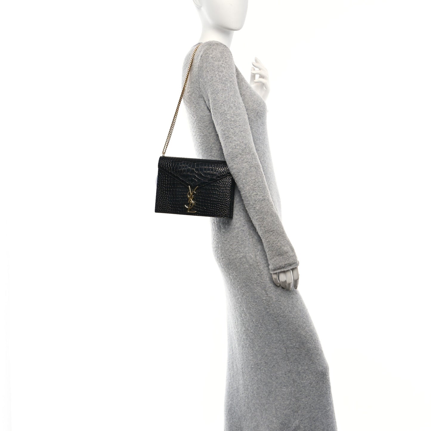 Calfskin Crocodile Embossed Monogram Cassandra Clasp Bag Black Rouge Legion