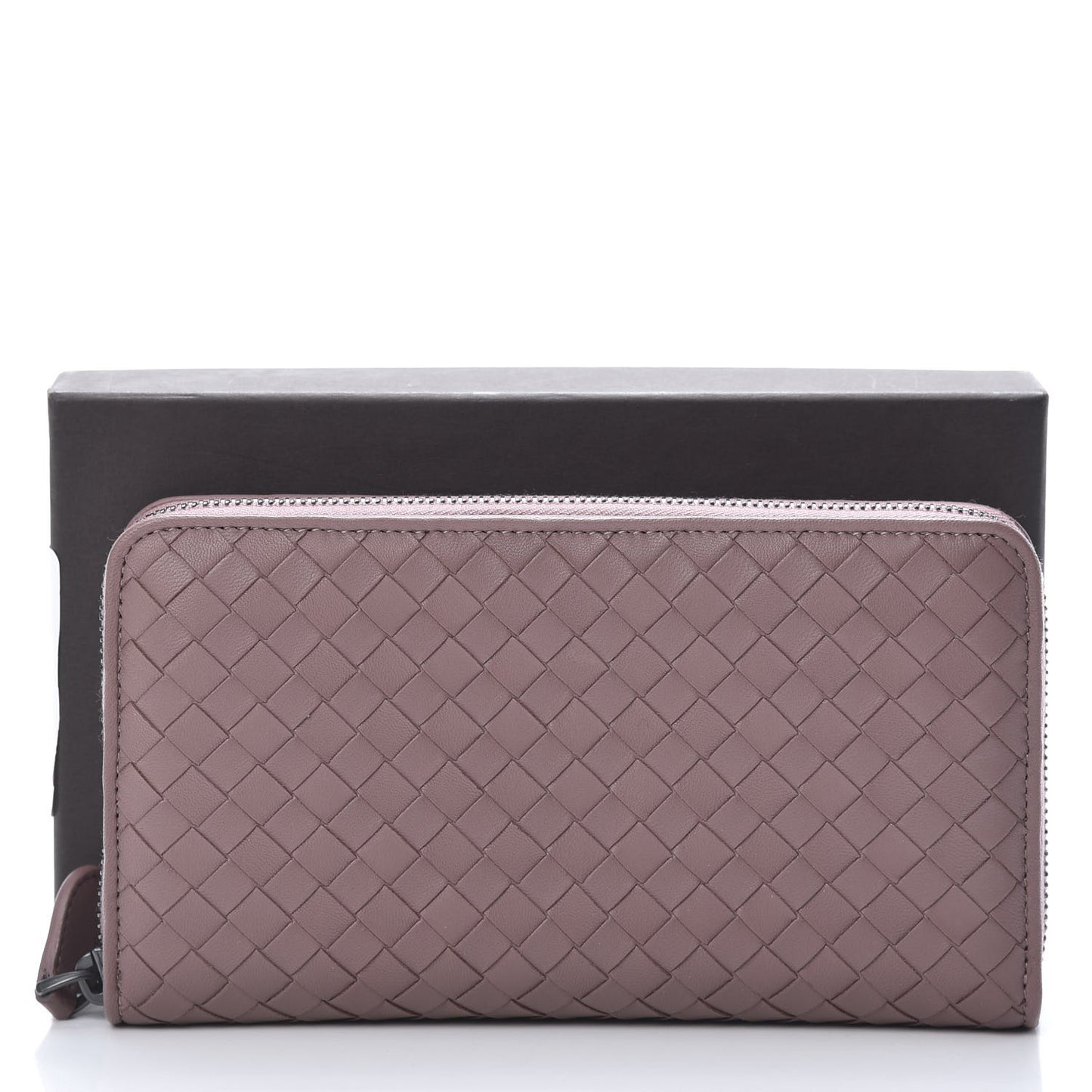 Nappa Intrecciato Zip Around Wallet Deco Rose