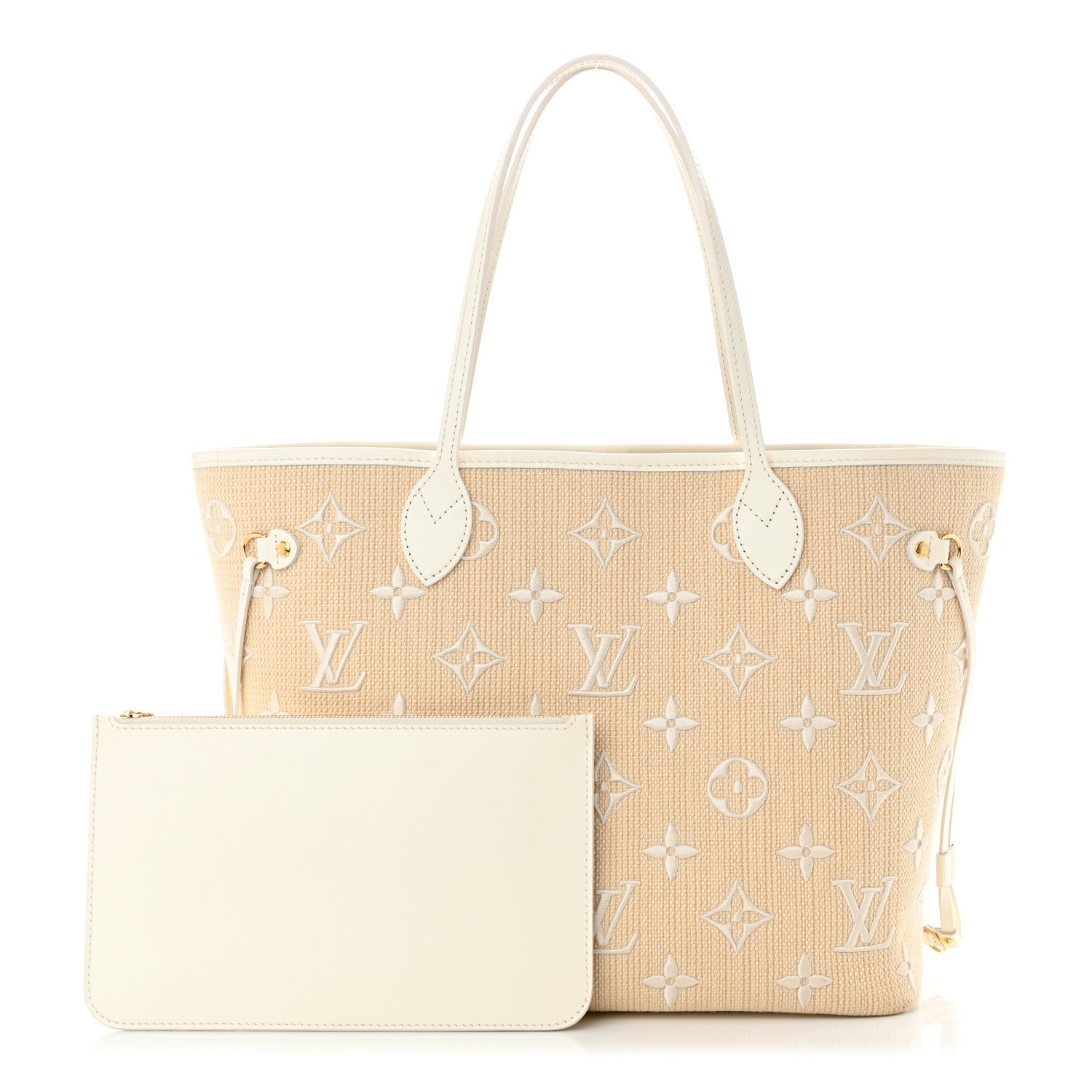 Louis Vuitton Cotton Monogram Embroidered Neverfull MM Beige White 1 of 10