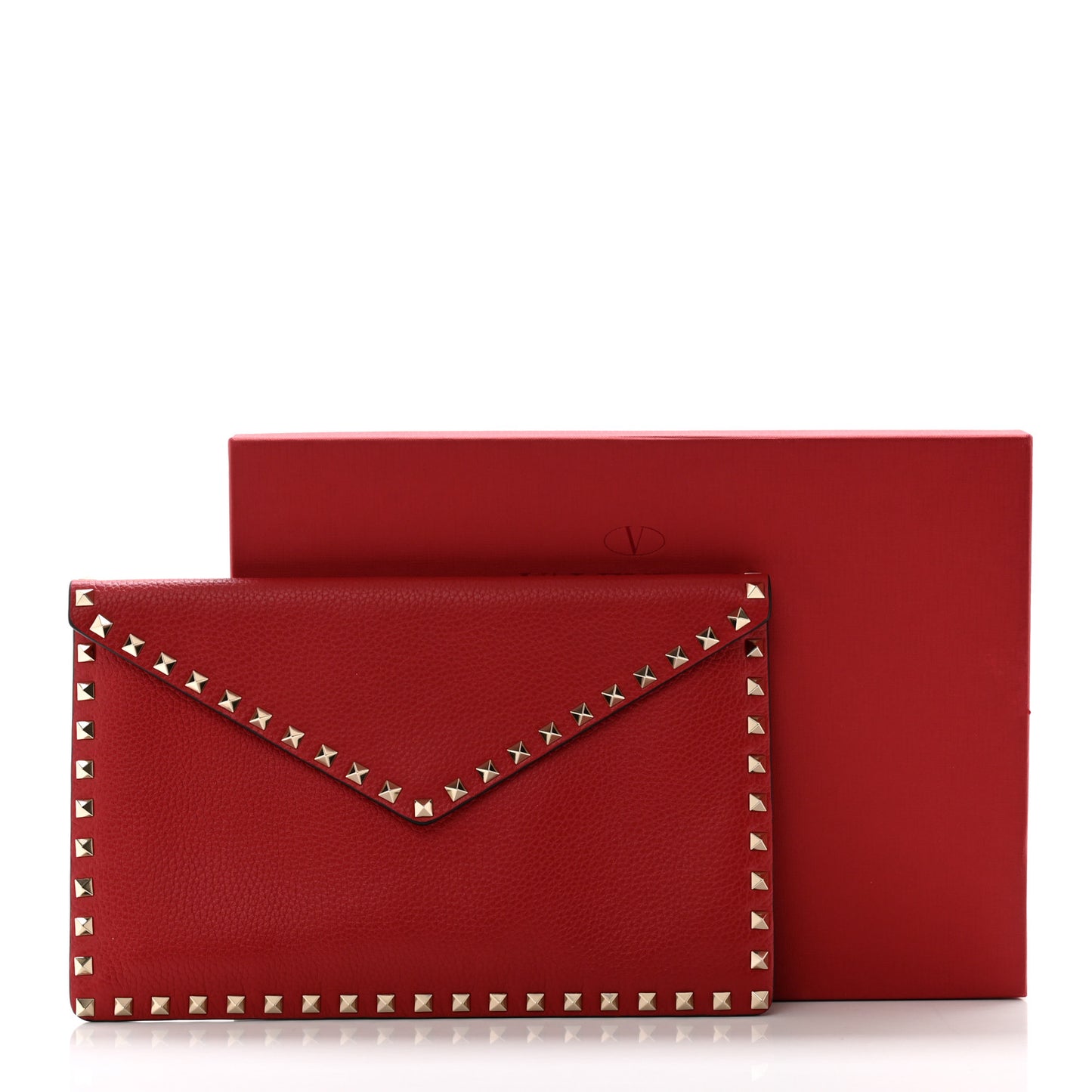 Pebbled Calfskin Large Rockstud Envelope Clutch Rubino