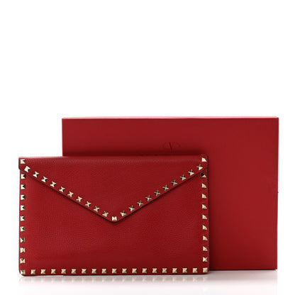 Valentino Garavani Pebbled Calfskin Large Rockstud Envelope Clutch Rubino 8 of 8
