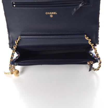 Chanel Tweed Charms Wallet On Chain WOC Blue Purple Khaki Pink 7 of 11