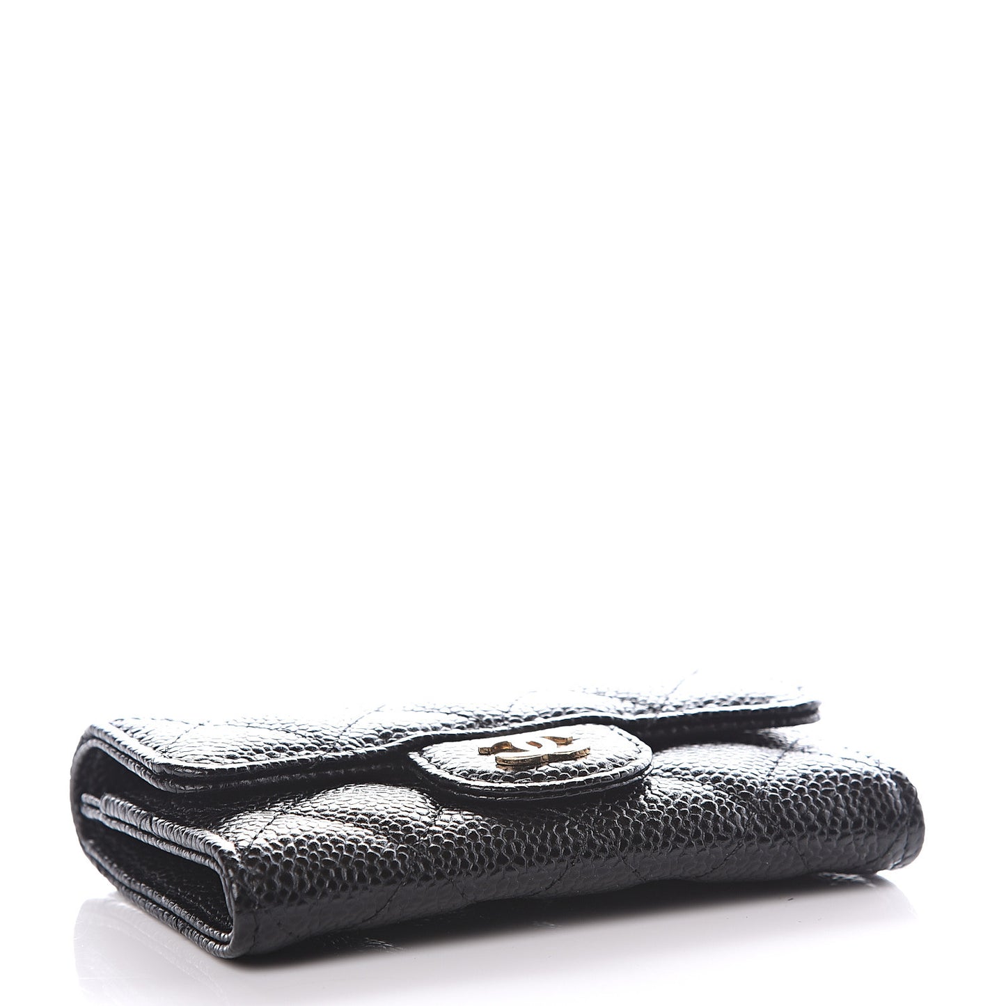 Caviar Quilted Flap Card Holder Wallet Black