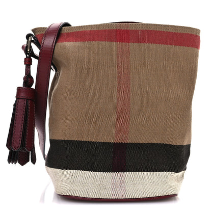 Burberry Canvas Mega Check Mini Ashby Tassel Crossbody Burgundy Red 1 of 12