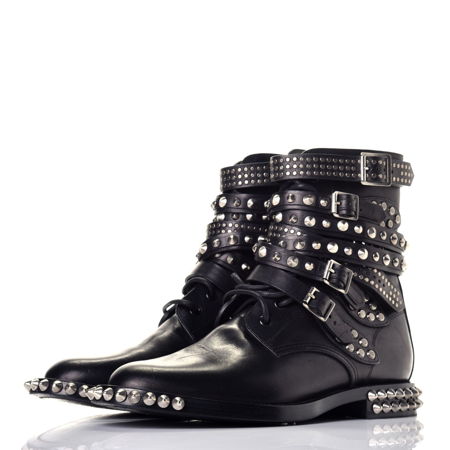 Smooth Calfskin Studded Womens Punk Ranger Boots 40 Black