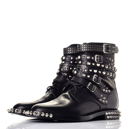 Saint Laurent Smooth Calfskin Studded Womens Punk Ranger Boots 40 Black 3 of 8