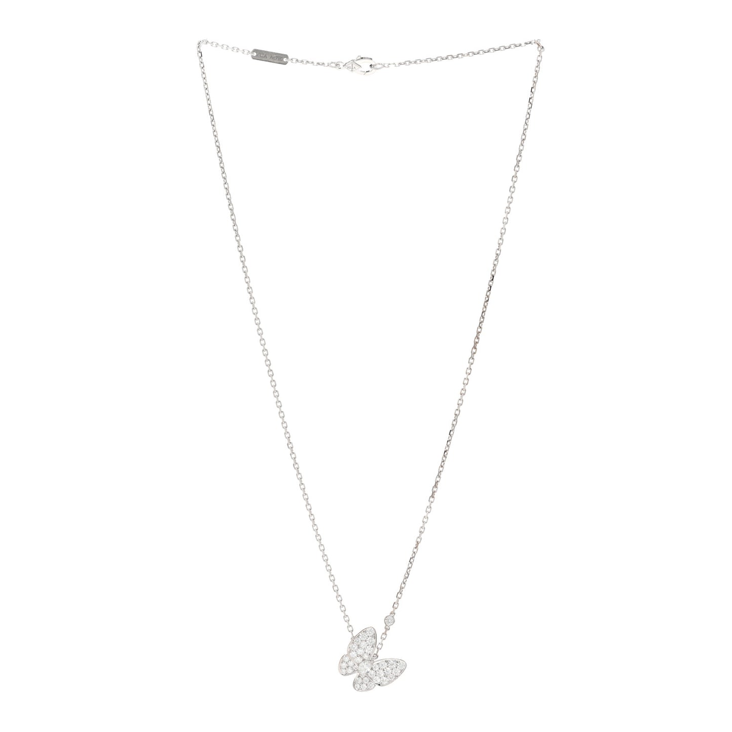 18K White Gold Diamond Two Butterfly Pendant Necklace