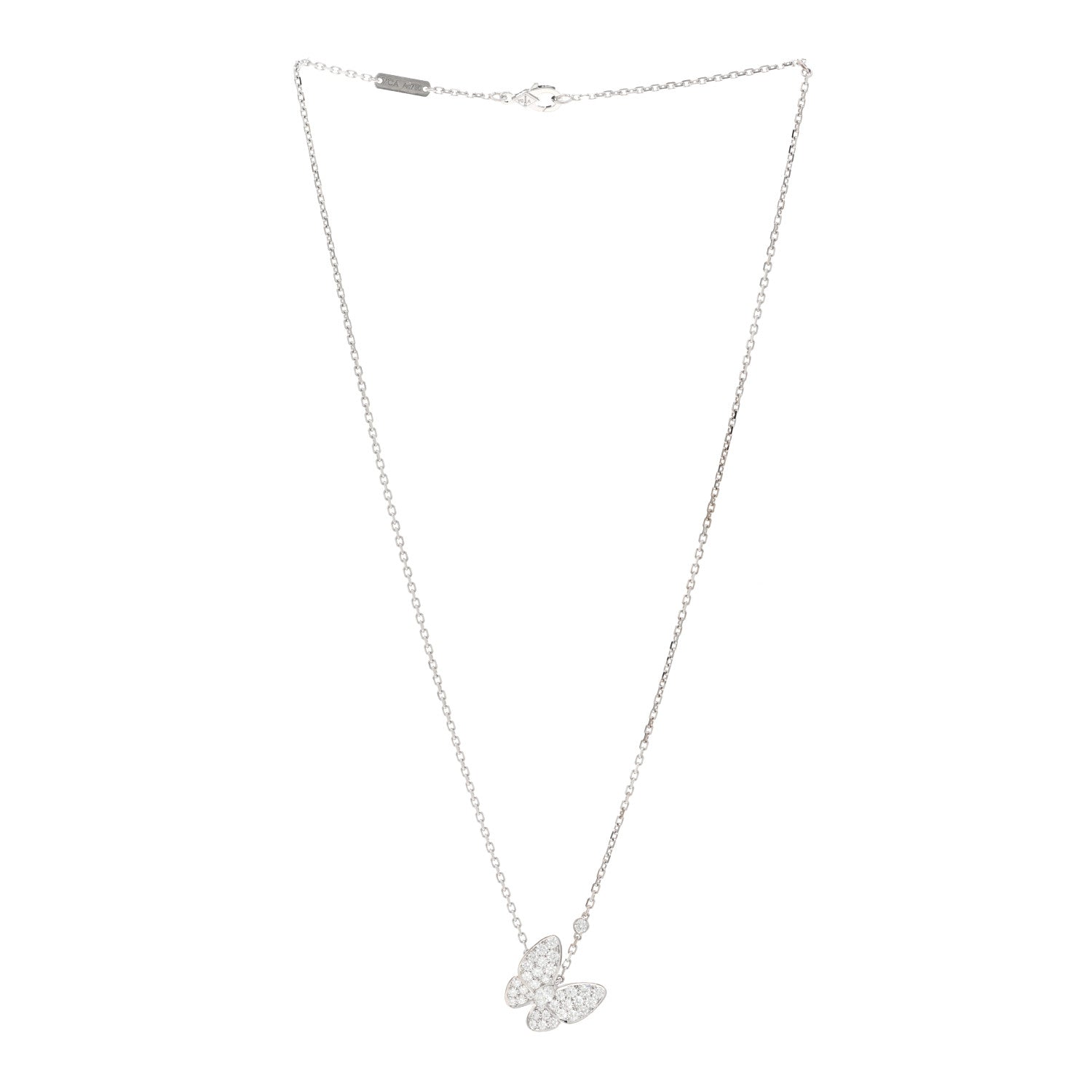 Van Cleef & Arpels 18K White Gold Diamond Two Butterfly Pendant Necklace 3 of 6