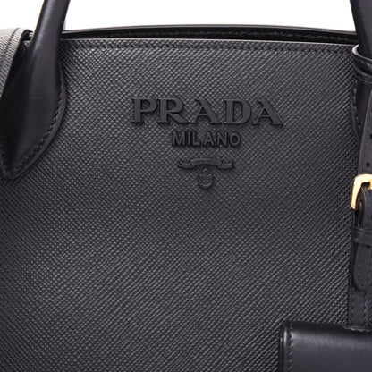 Prada Saffiano Cuir Calfskin Small Monochrome Top Handle Tote Black 9 of 9