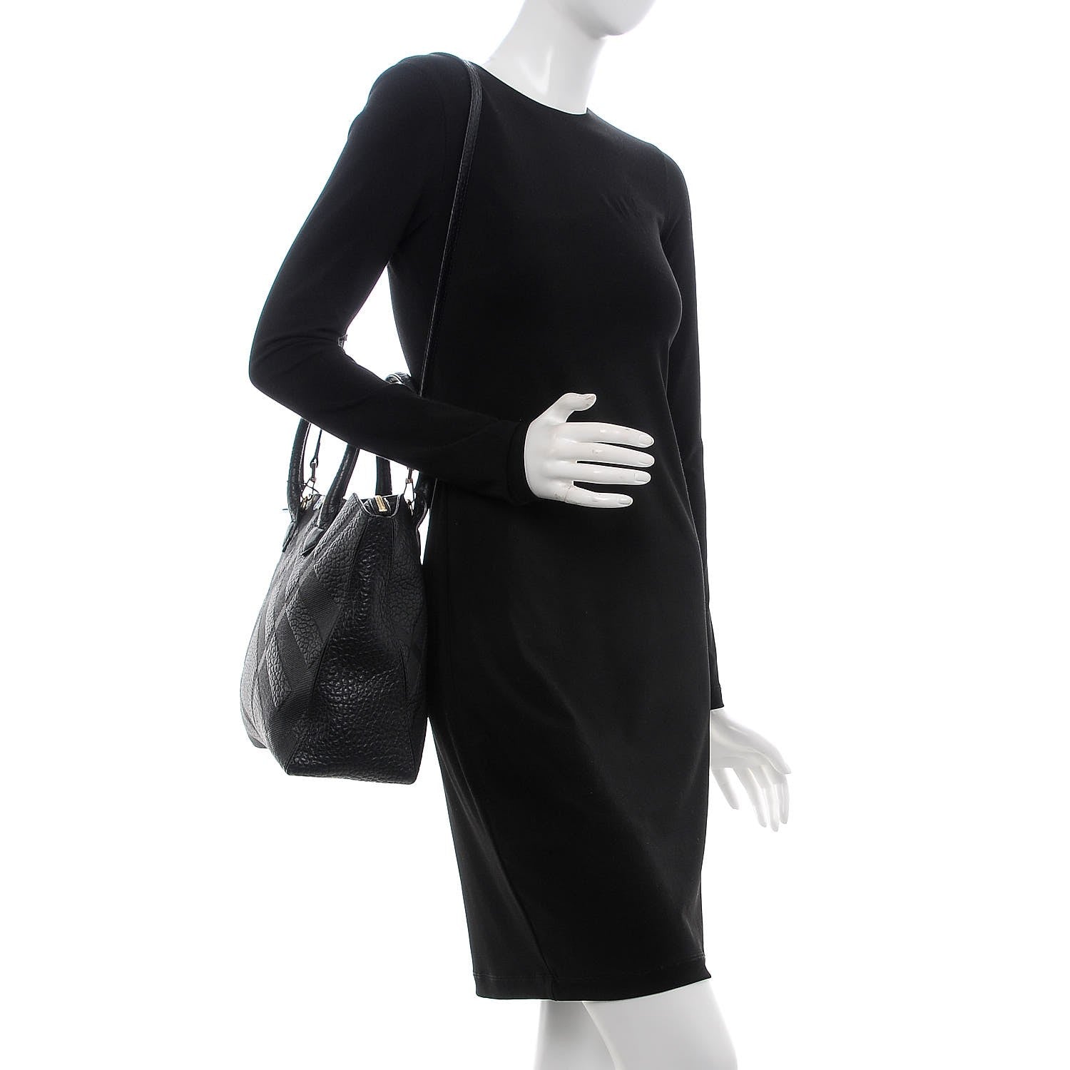 Burberry Heritage Grain Check Embossed Medium Dewsbury Tote Black 2 of 8