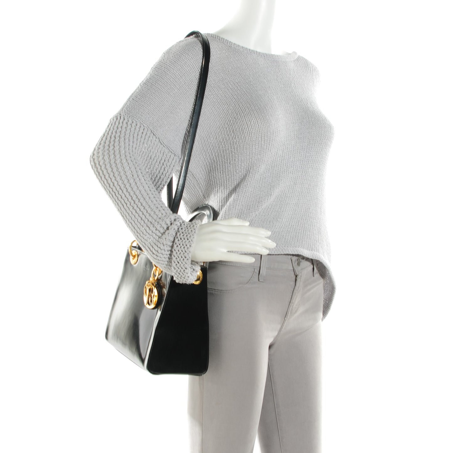 Vintage Patent Medium Lady Dior Black