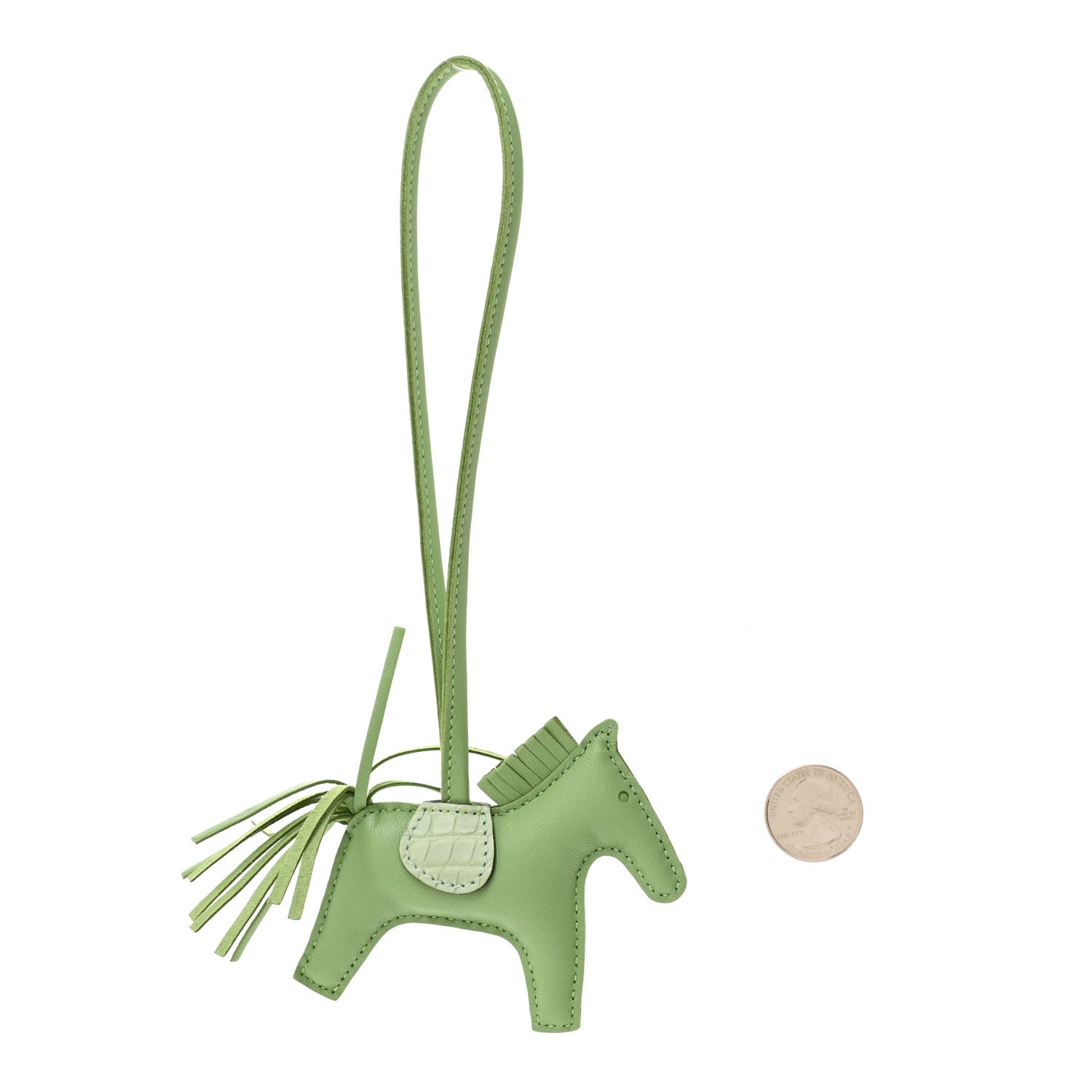 Hermes Milo Lambskin Matte Alligator Touch Grigri Rodeo Horse Bag Charm PM Vert Criquet Vert D'eau 2 of 5