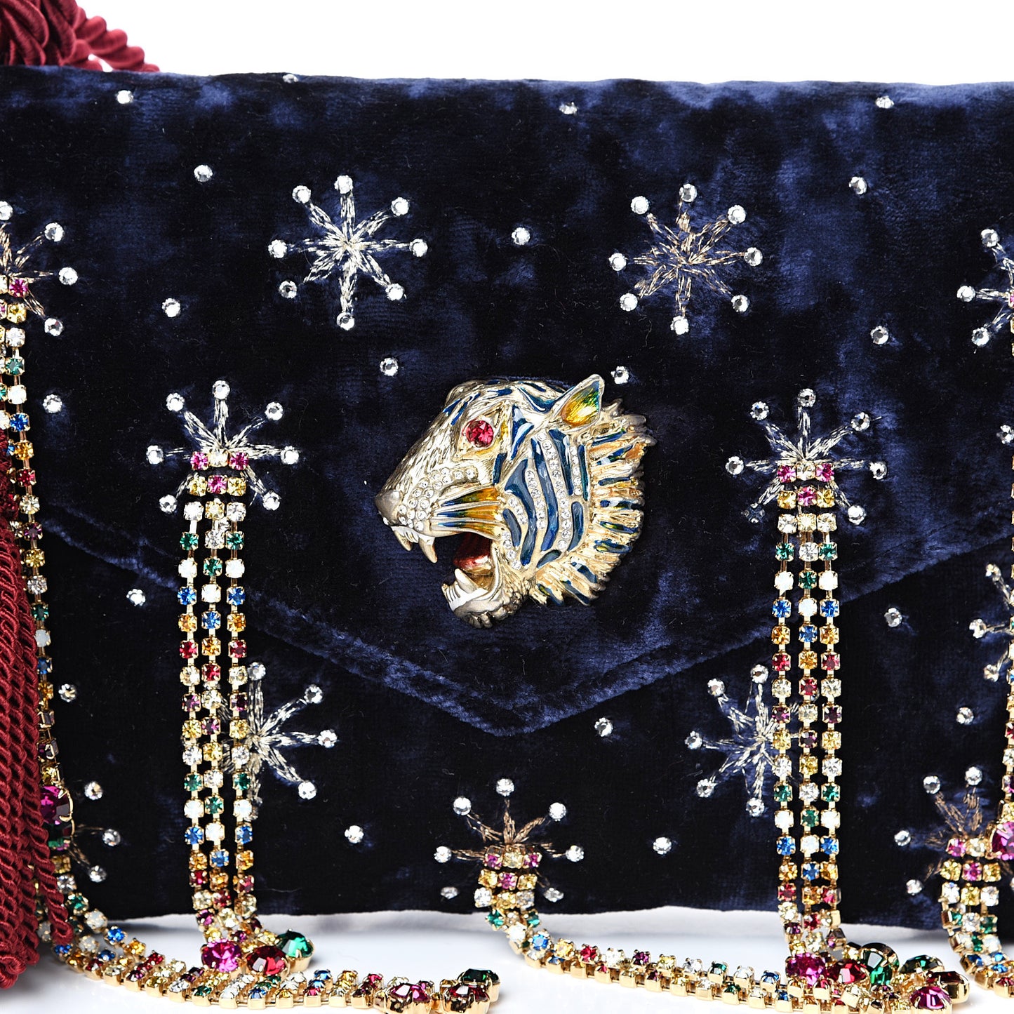 Velvet Embellished Broadway Rajah Tassel Evening Clutch Royal Blue Multicolor