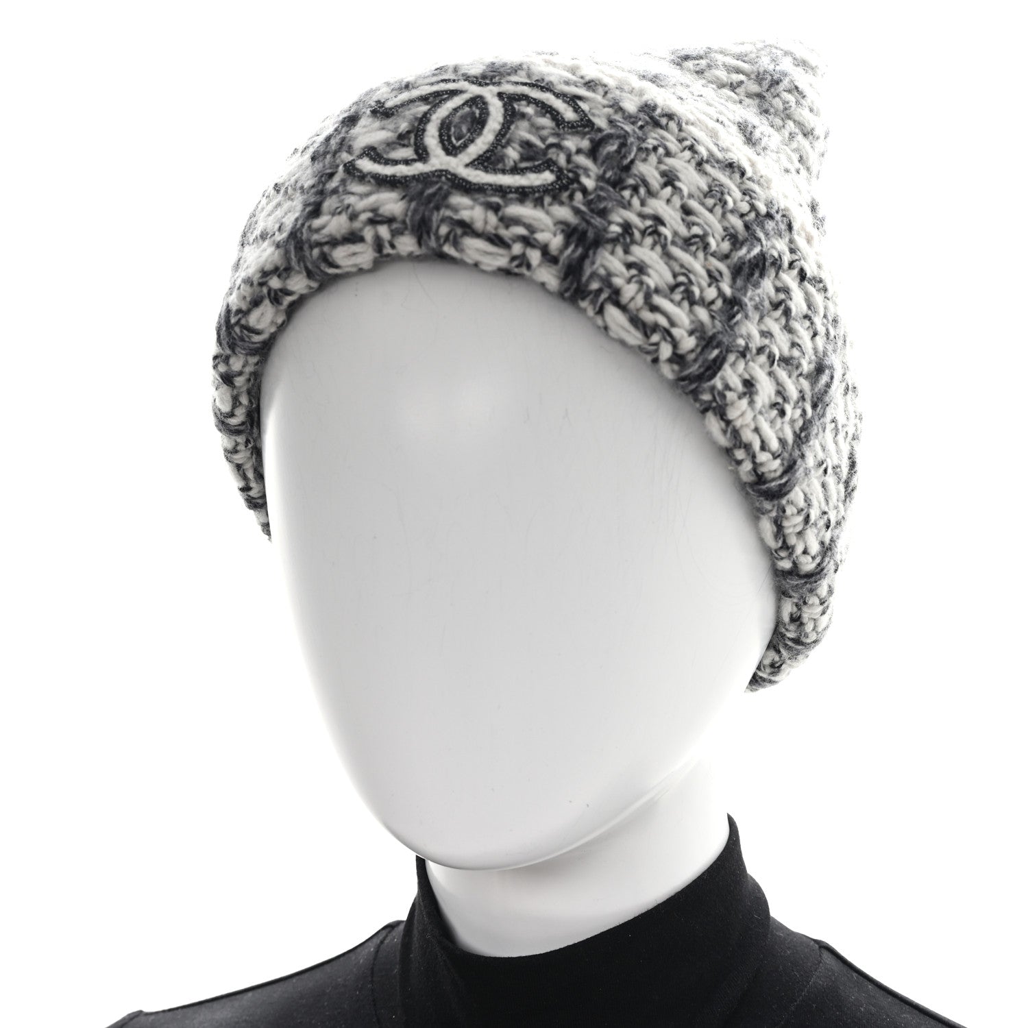 Chanel Cashmere CC Beanie Hat Grey Ecru 2 of 5