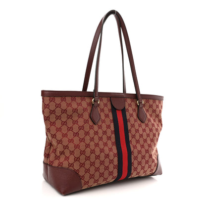 Gucci Monogram Textured Dollar Calfskin Web Medium Ophidia Shopping Tote Sahara Rubino Chardonnay 3 of 11
