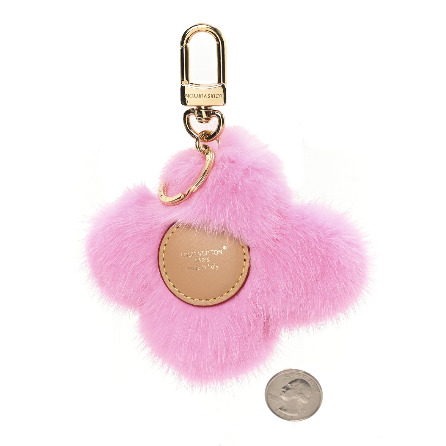 Louis Vuitton Calfskin Mink Fur Vivienne Bag Charm Key Holder Pink 2 of 3