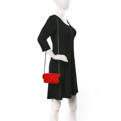 Chanel Patent Quilted Small Clutch With Chain Red Black 2 of 10