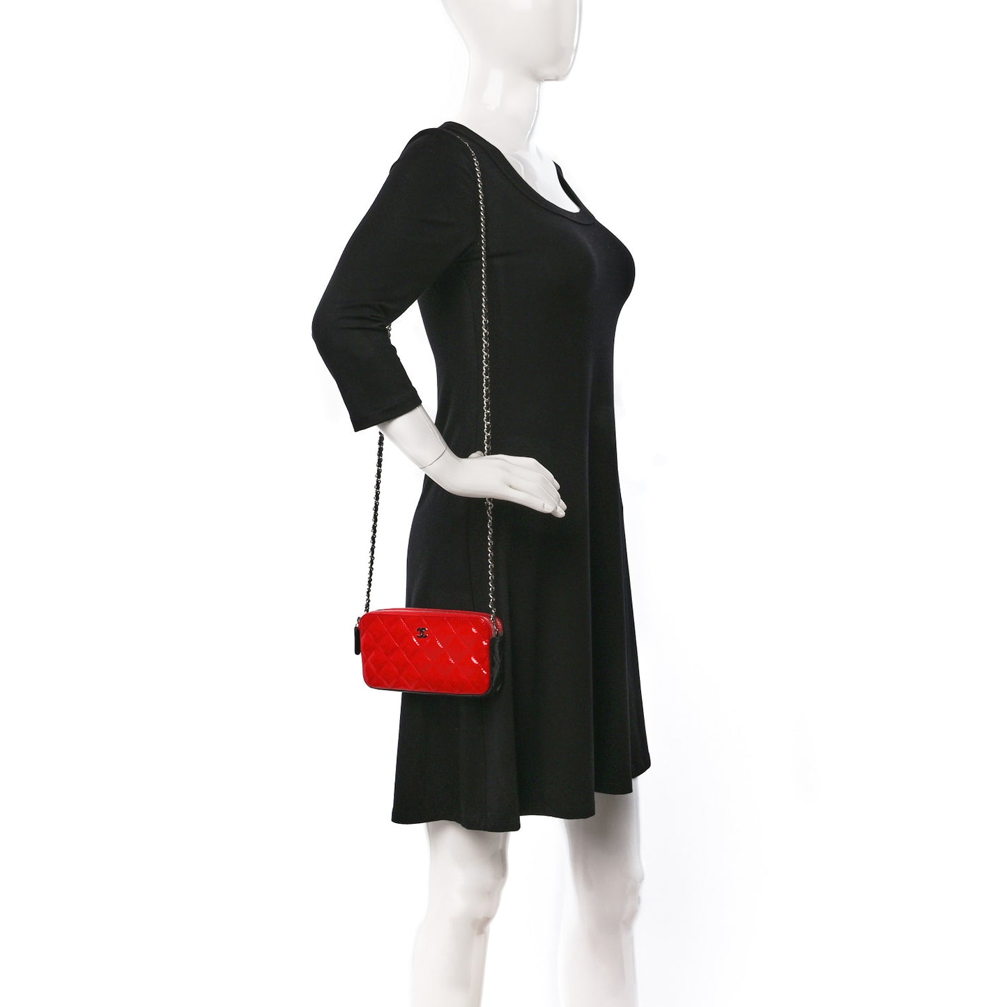 Patent Quilted Small Clutch With Chain Red Black