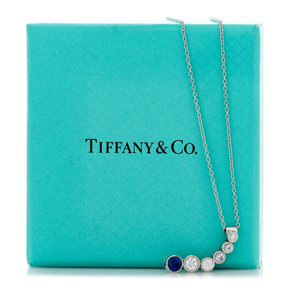 Tiffany Platinum Diamond Blue Sapphire Jazz Graduated Drop Pendant Necklace 6 of 6