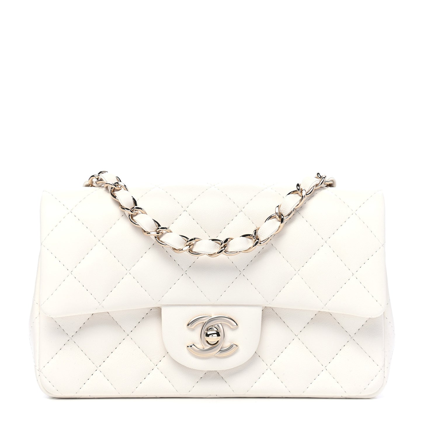 Lambskin Quilted Mini Rectangular Flap White