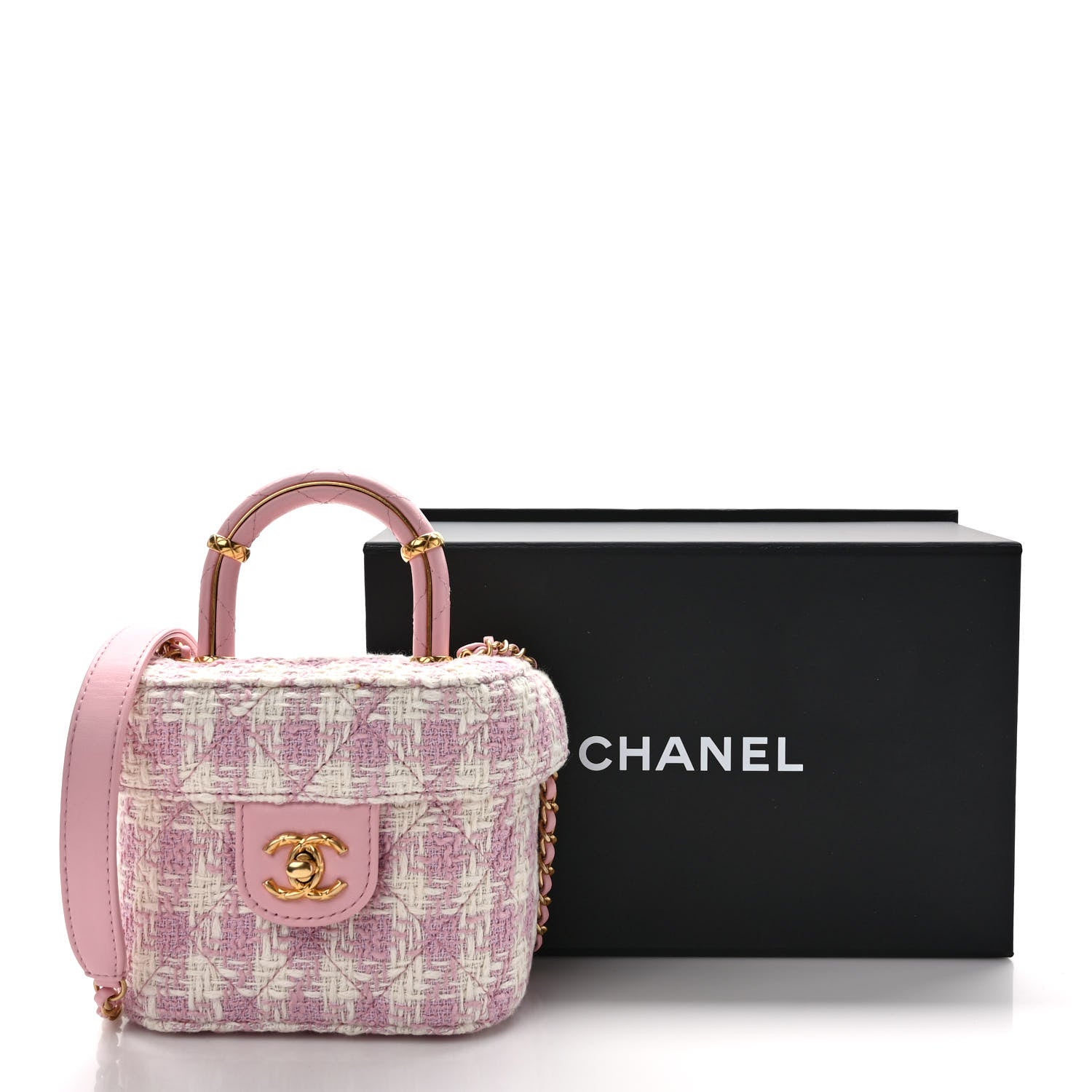 Chanel Tweed Handle Crush Small Vanity Case Pink Ecru 10 of 10