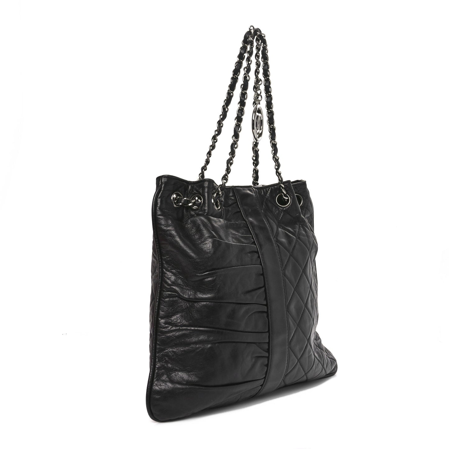 Lambskin Quilted Pile Ou Face Drawstring Bag Black