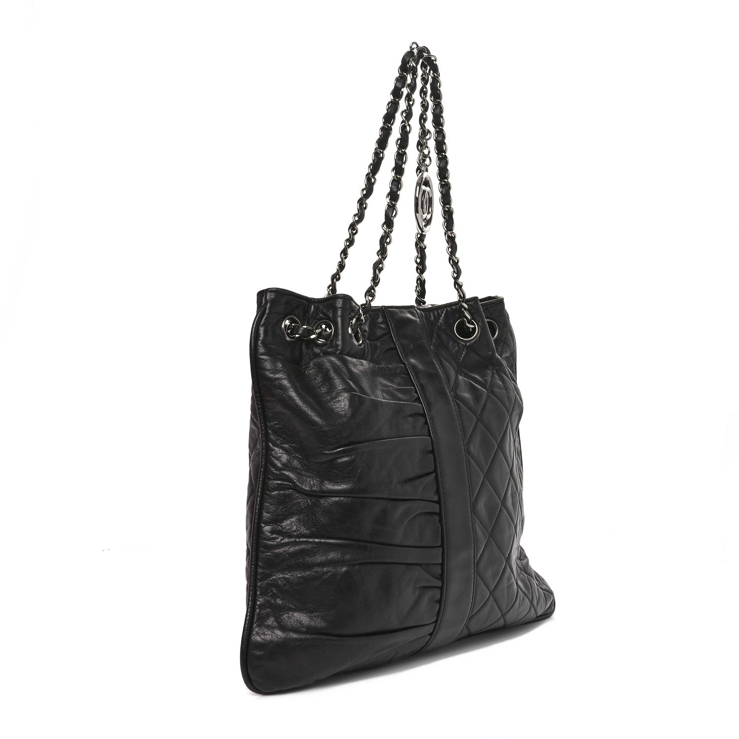 Chanel Lambskin Quilted Pile Ou Face Drawstring Bag Black 3 of 10