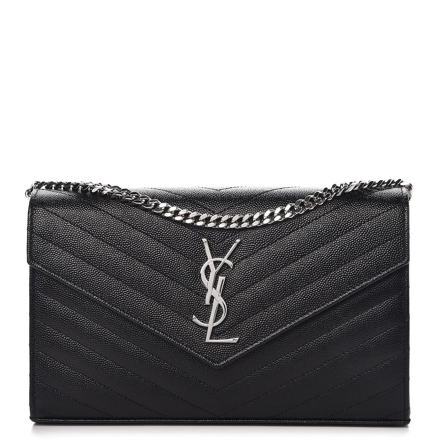 Grain De Poudre Matelasse Chevron Monogram Chain Wallet Black
