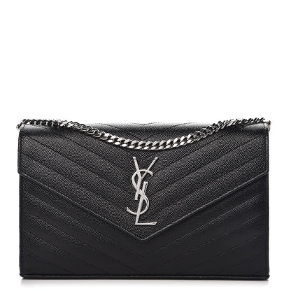 Saint Laurent Grain De Poudre Matelasse Chevron Monogram Chain Wallet Black 1 of 7