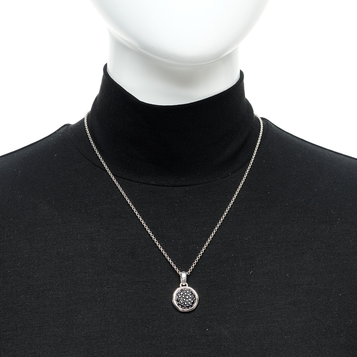 John Hardy Sterling Silver Black Sapphire Small Bamboo Round Pendant Necklace 2 of 5