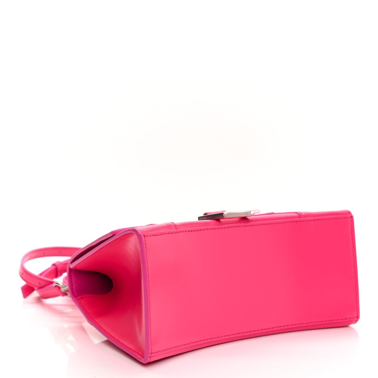 Shiny Box Calfskin Small Hourglass Top Handle Bag Acid Fuchsia