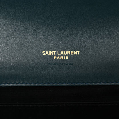 Saint Laurent Calfskin Crocodile Embossed Monogram Cassandre Flap Pouch Foliage Green 6 of 8