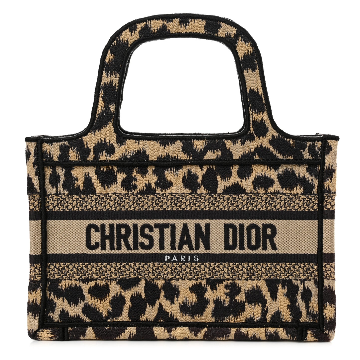 Canvas Mizza Embroidered Mini Leopard Book Tote Beige