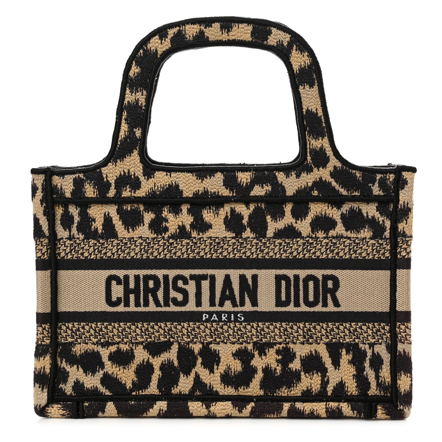 Christian Dior Canvas Mizza Embroidered Mini Leopard Book Tote Beige 1 of 12