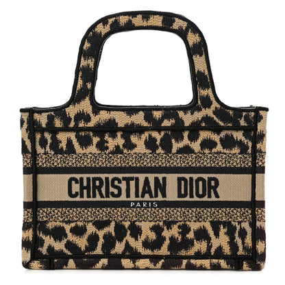Christian Dior Canvas Mizza Embroidered Mini Leopard Book Tote Beige 1 of 12
