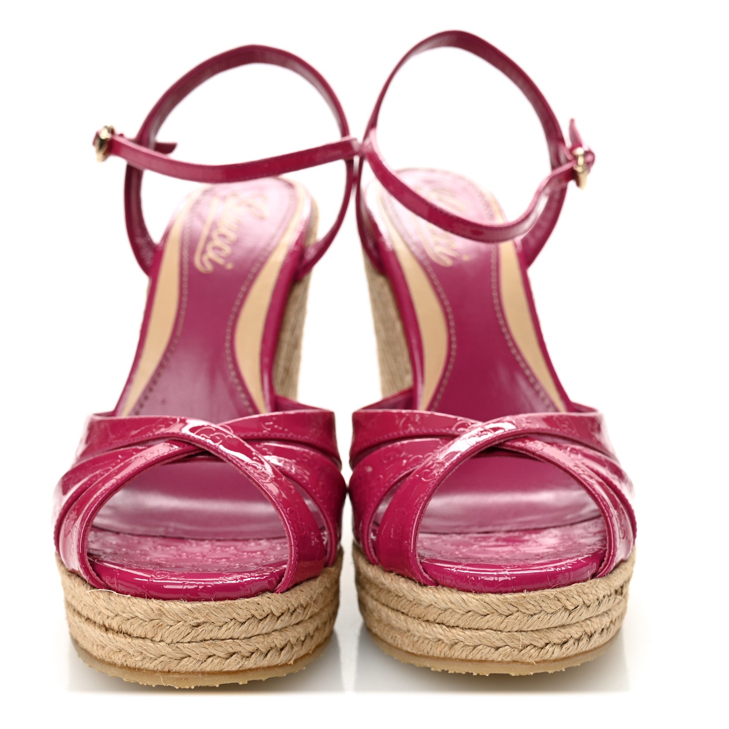 Gucci Patent Microguccissima Penelope Espadrille Wedge Sandals 37  Bright Bouganville 2 of 10