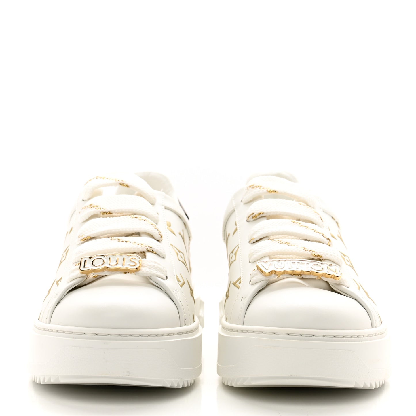 Calfskin Monogram Debossed Time Out Sneakers 39 White Gold