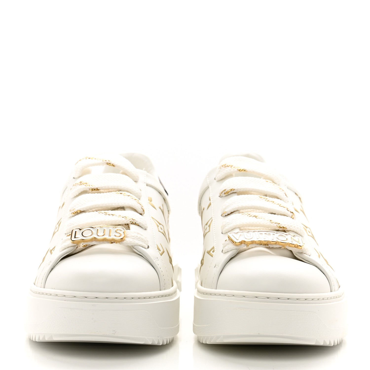 Louis Vuitton Calfskin Monogram Debossed Time Out Sneakers 39 White Gold 2 of 10