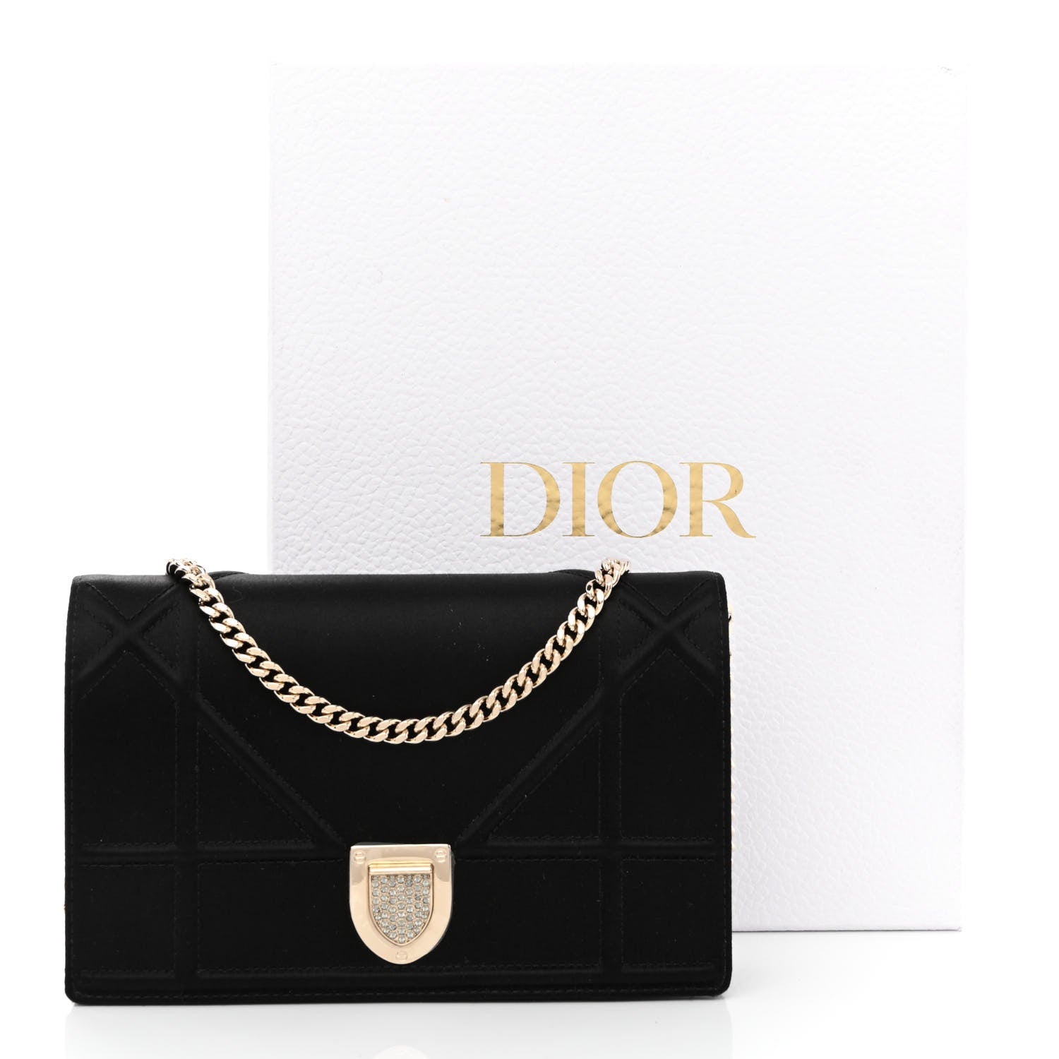 Christian Dior Satin Diorama Wallet on Chain Pouch Black 11 of 11