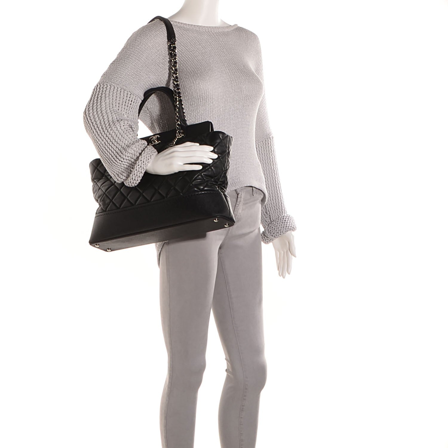 Chanel Lambskin Caviar Quilted Bi Coco Large Shopper Tote Black 2 of 8